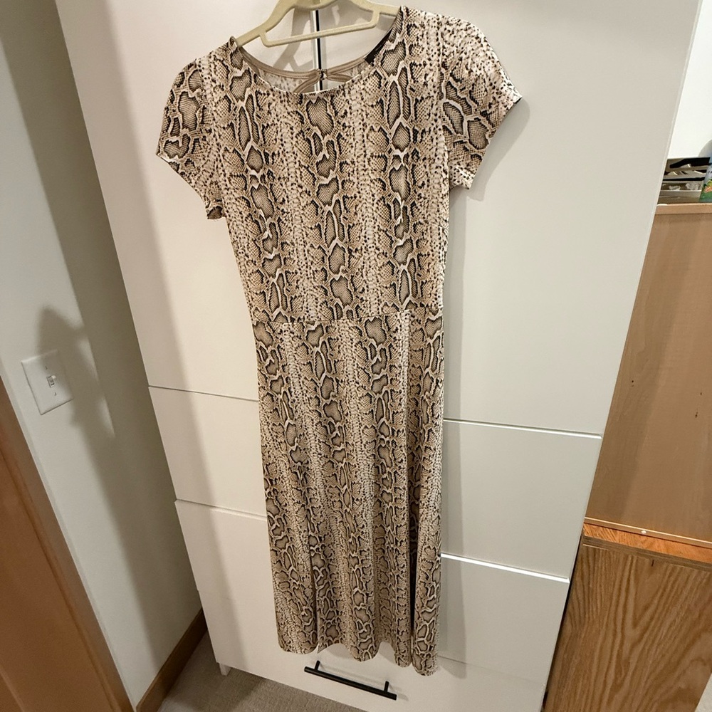 Blue Blush Tan and Brown Sheath Midi Dress